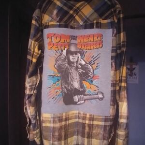 upcycled bleached flannel shirt w/ custom TOM PETTY back patch
